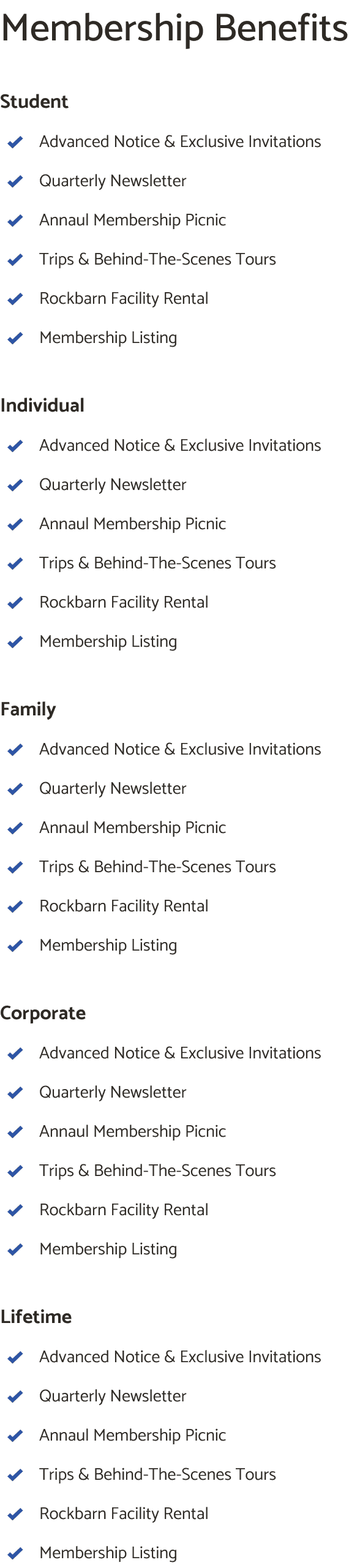 Current Member Levels & Benefits